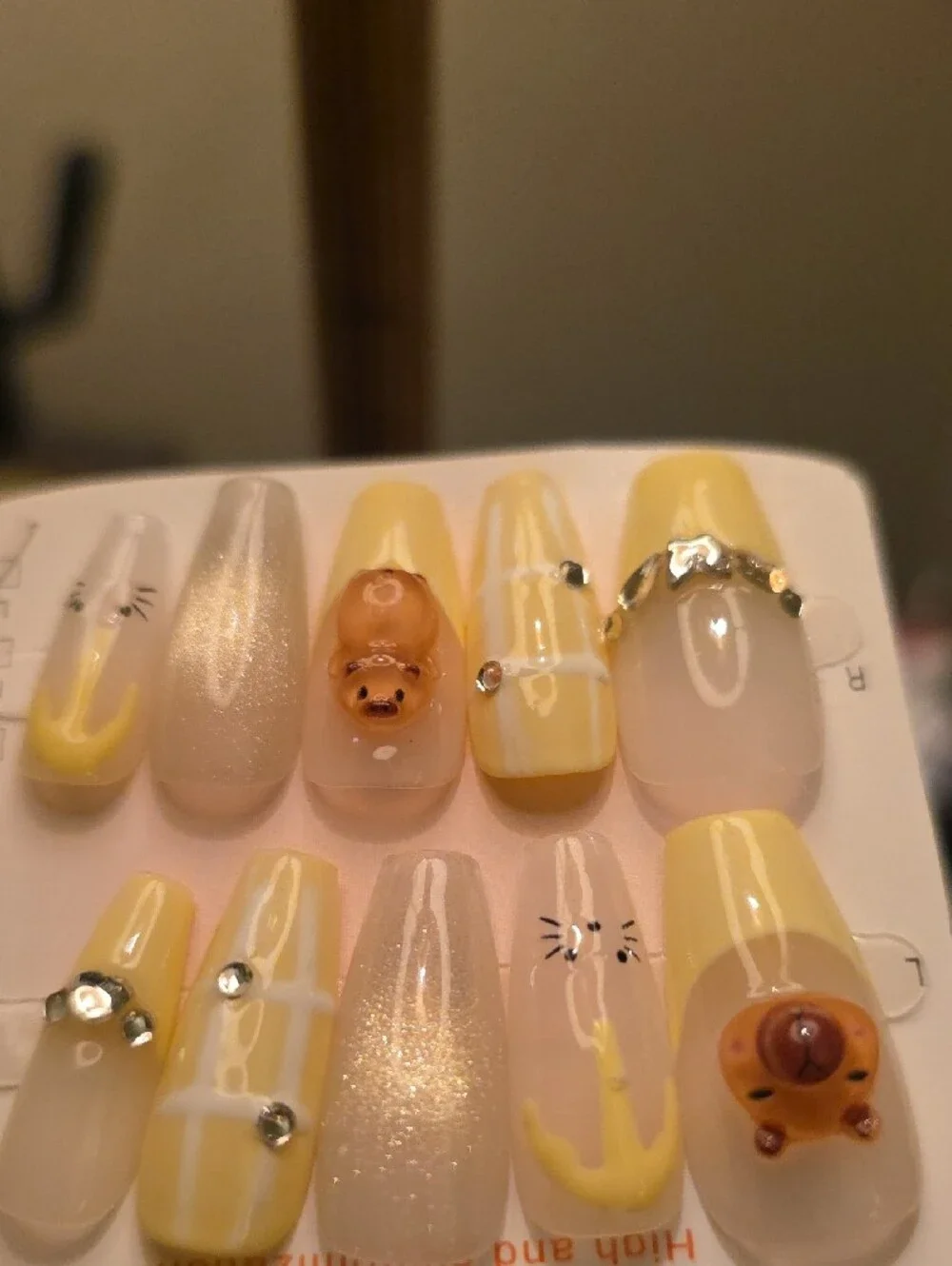 Cute Yellow Bear Pets Nail Art Size Large